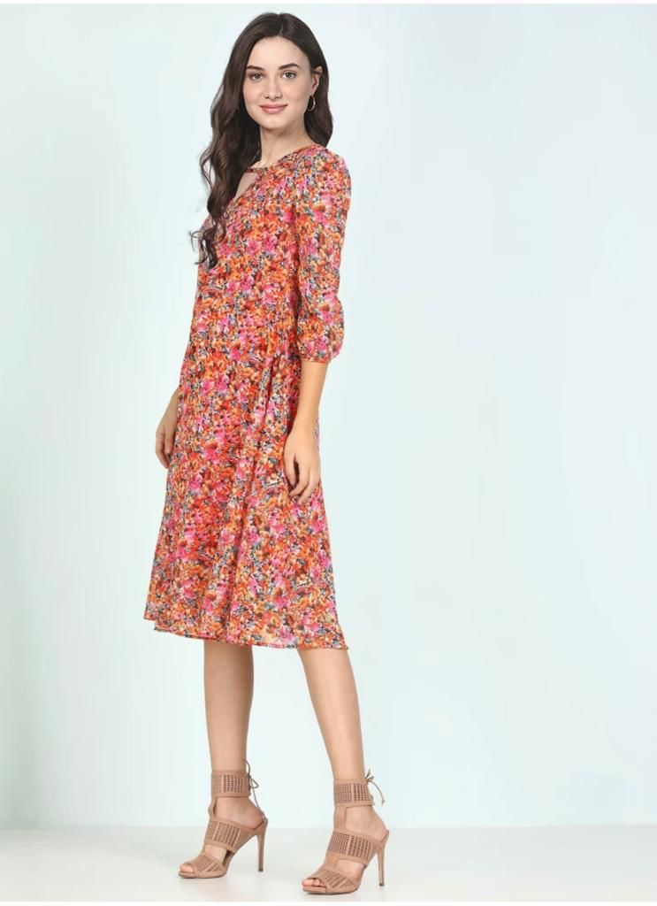 Flower Print Georgette Western Dress Cum Tunic Kurti Catalog